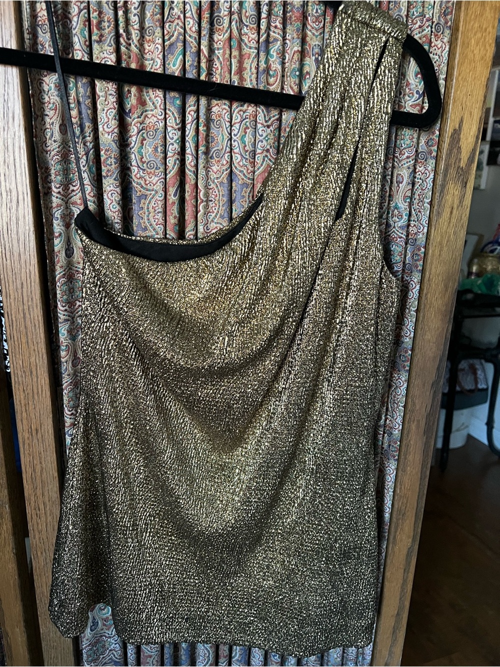 Cache One-Shoulder Metallic Gold Blouse